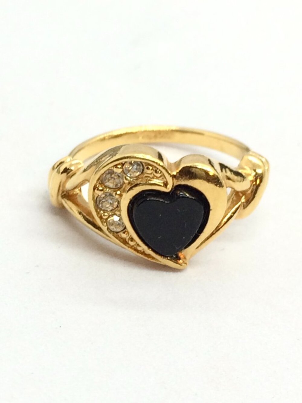 VINTAGE AVON RING Black Heart Rhinestone Gold Tone 1992 Love Size 6 Signed